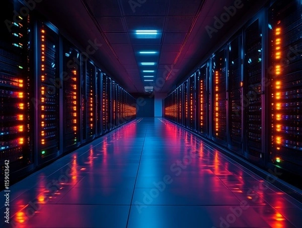 Fototapeta Illuminated server room corridor. (20)