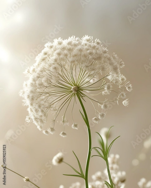 Fototapeta A charming display of Baby's Breath flowers bathed in soft morning light, creating a warm and peaceful atmosphere. Created with Generative AI