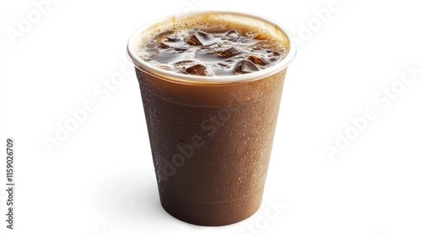 Fototapeta Iced coffee in a plastic cup with ice cubes.