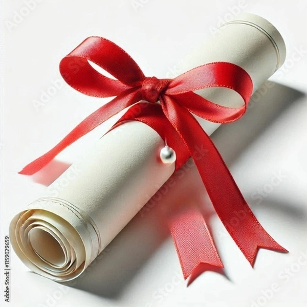 Obraz diploma with red ribbon on white background