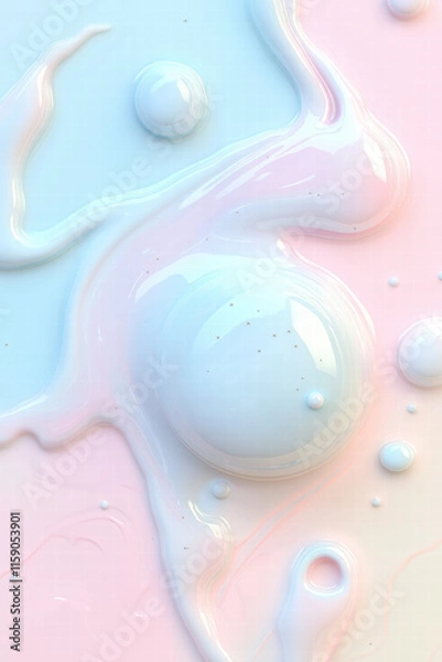 Fototapeta Abstract pastel fluid with spheres and iridescent sheen