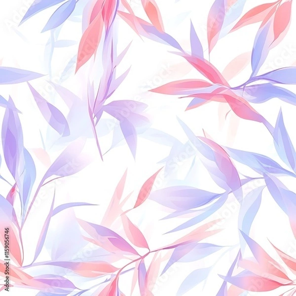 Fototapeta Pastel peach and lavender bamboo leaves seamless pattern