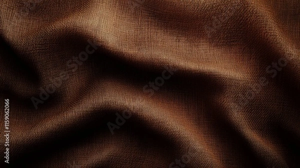 Fototapeta A close-up view of textured, chocolate-brown fabric, showcasing rich folds and a soft sheen, ideal for fashion or interior design.