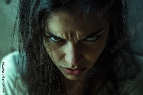 Fototapeta A female figure captures a moment of powerful defiance and anger, reflecting fierce emotion and attitude.