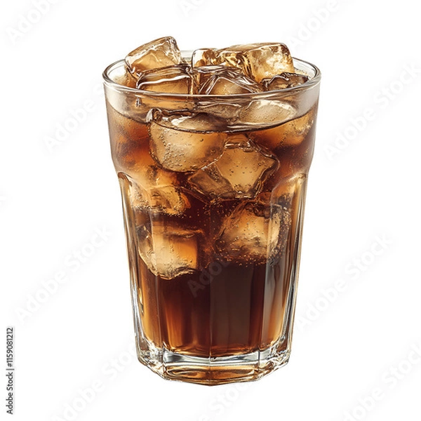 Fototapeta Refreshing iced cola drink in glass with ice cubes png isolated on transparent background