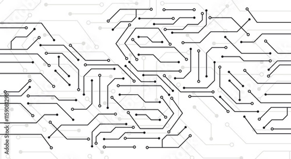 Fototapeta Technology black circuit diagram concept. High-tech circuit board connection system. Vector abstract technology on white background.
