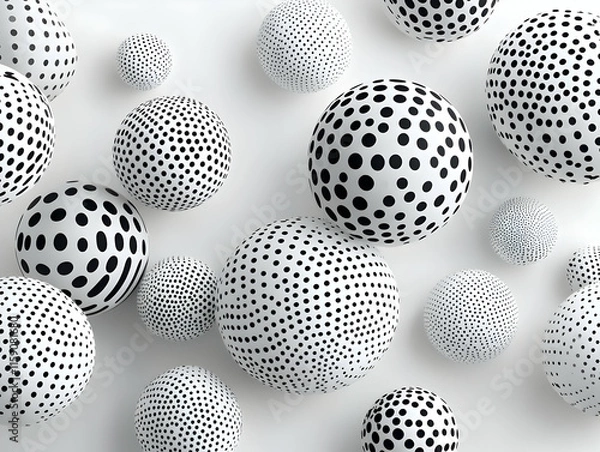 Fototapeta Abstract 3D Render Black and White Polka Dots Spheres