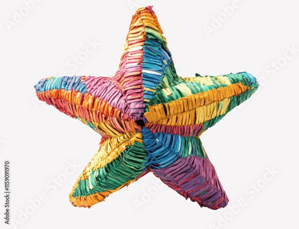 Obraz A large, colorful piñata in the shape of a star, isolated on a white background, full view to showcase details and texture