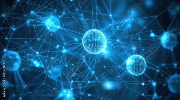 Fototapeta Abstract network connection, digital nodes, glowing spheres, futuristic technology.