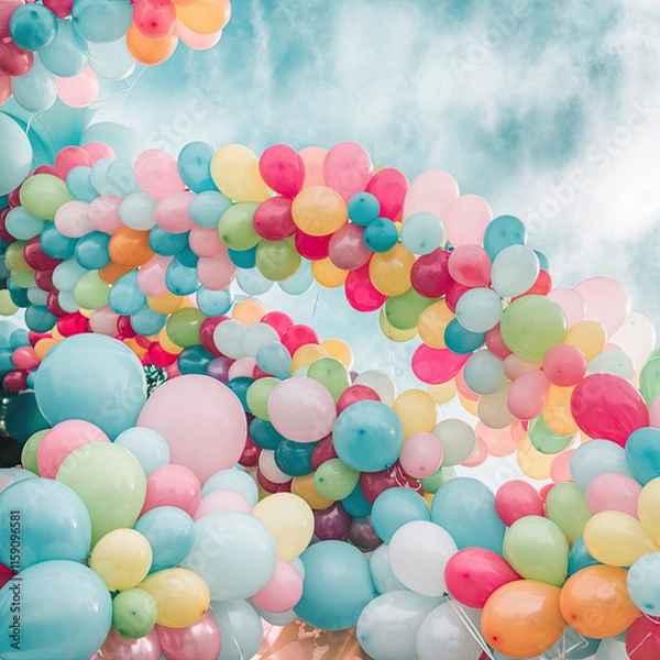 Obraz Colorful Balloon Arch Festive Party Decoration Sky Background