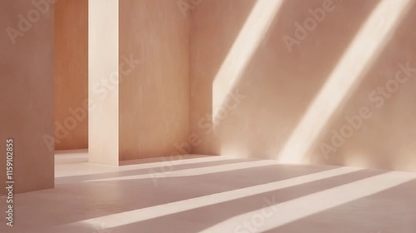 Fototapeta Soft light streams through architectural spaces, creating warm s