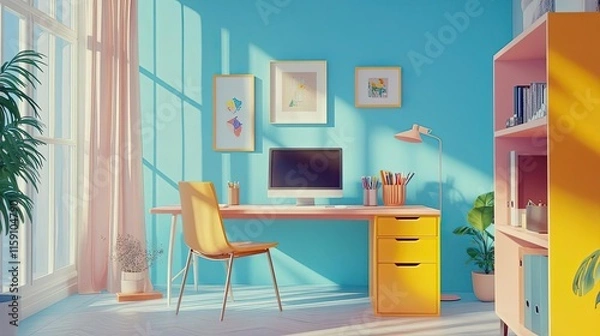 Fototapeta Decluttered home office , Home Organization  functional 