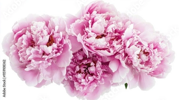 Fototapeta A detailed capture of a cluster of pink peonies with their layered petals, isolated white background, naturalistic composition
