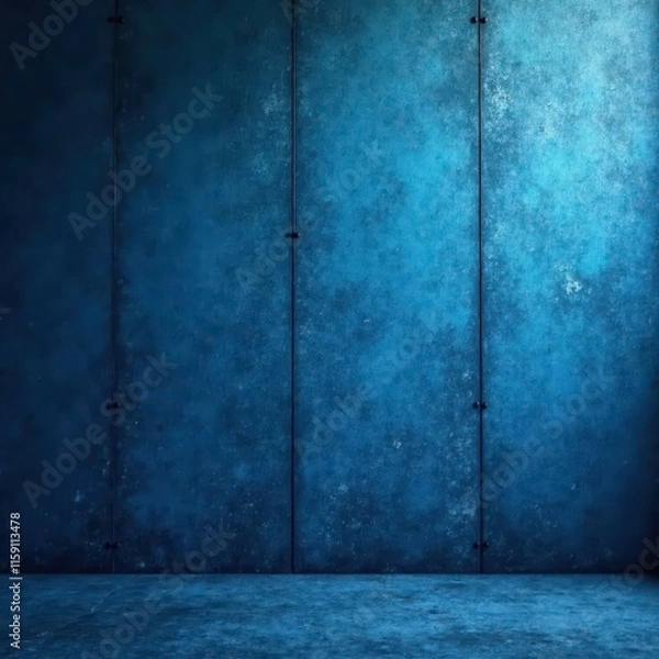 Fototapeta Dark blue abstract cement wall with smoke rising, fog, studio, abstract
