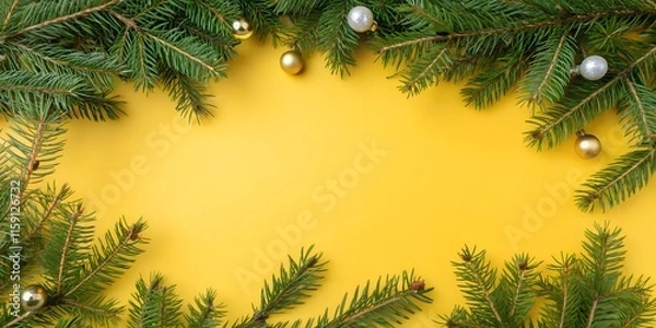Fototapeta christmas background with fir branches and cones