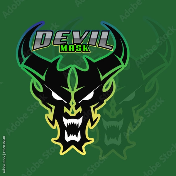 Fototapeta A dynamic illustration of a red devil skull with horns, perfect for merchandise, t-shirts, and branding.