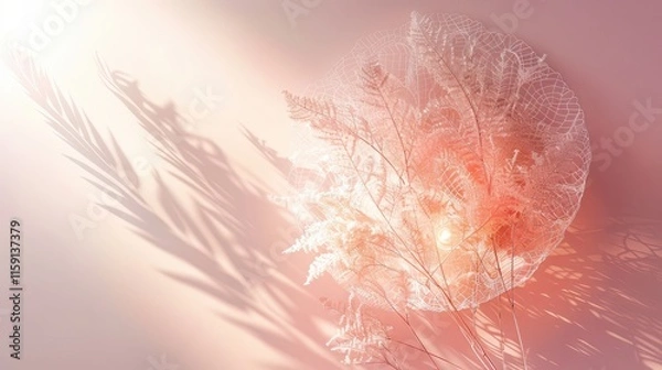 Fototapeta A delicate and intricate wall solar light rests on a soft pink background, its dainty beauty charming the senses