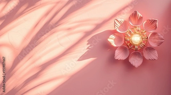 Fototapeta A delicate and intricate wall solar light rests on a soft pink background, its dainty beauty charming the senses
