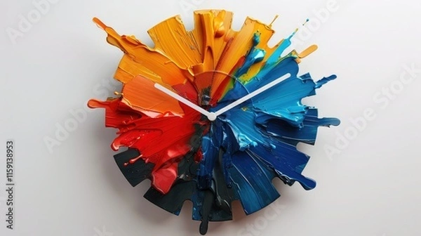Fototapeta A decorative wall clock that blends minimalist chic with vibrant splashes of color, creating a stunning visual effect