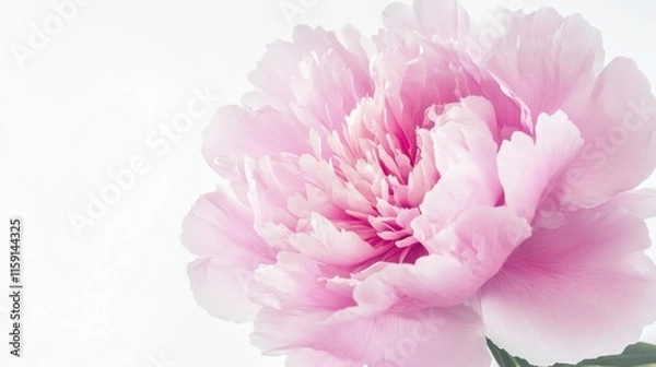 Fototapeta A macro shot of a delicate pink peony in full bloom, isolated white background, minimalist composition