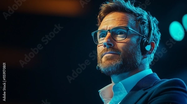 Fototapeta Motivational speaker delivering an impactful presentation