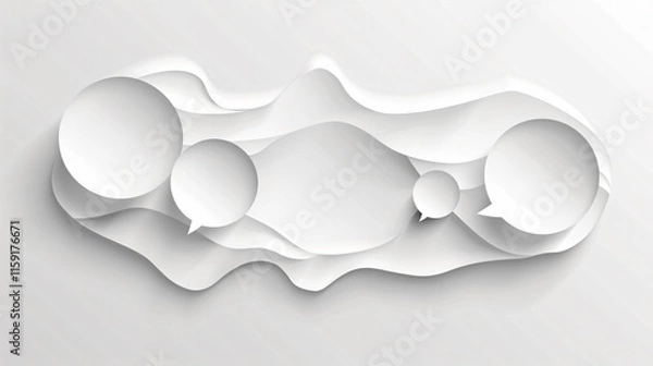 Fototapeta Elegant Papercut Grey White Speech Bubbles Design for Creativity Concept