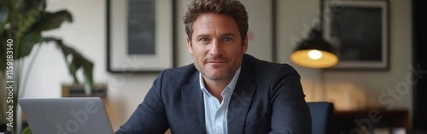 Obraz Professional man working on laptop in modern office