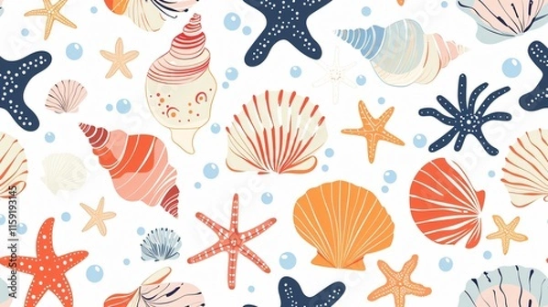 Obraz Creative Hand-drawn Sea Shells Seamless Pattern Design