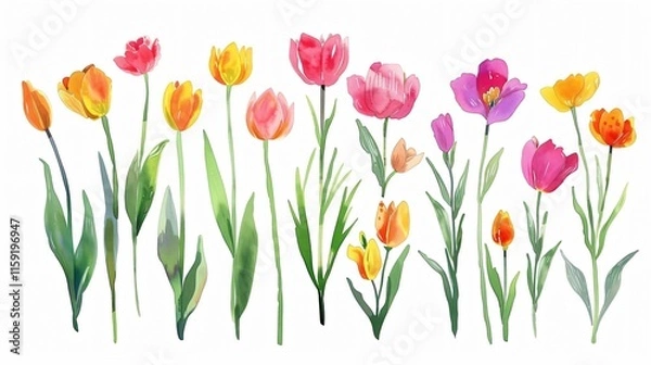 Obraz Vibrant Spring Flowers Watercolor Vector Set for Design Projects