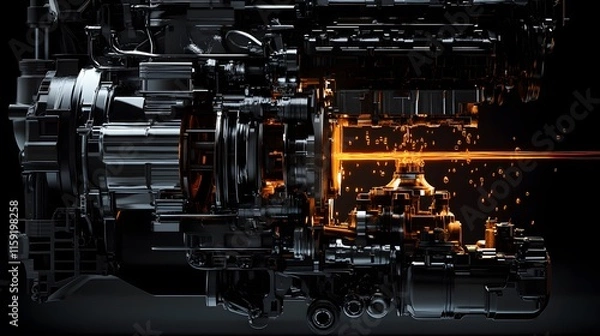 Fototapeta Engine Cutaway Showing Internal Components and Oil Flow