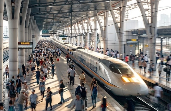 Fototapeta modern railway station with high-speed train

