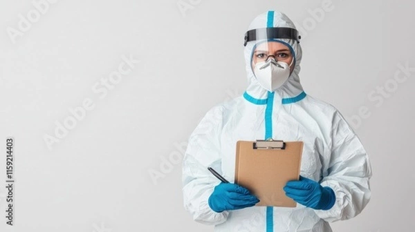 Fototapeta Healthcare Worker in Protective Gear with Clipboard