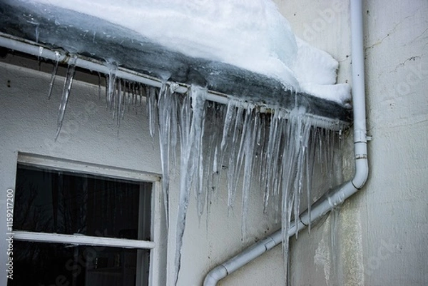 Fototapeta Eiszapfen an Dachrinne