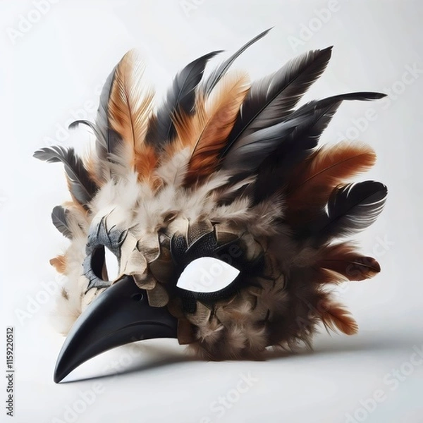 Fototapeta Carnival mask of a bird of prey isolated on white.