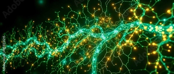 Fototapeta Dynamic Bioluminescent Neural Network: Art Nouveau Inspired Motion