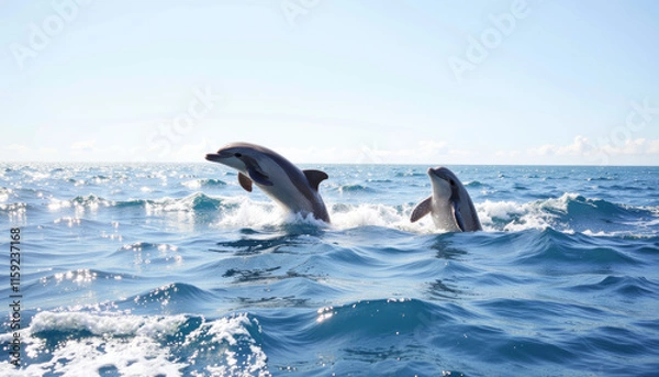 Fototapeta Dolphins jumping over ocean waves