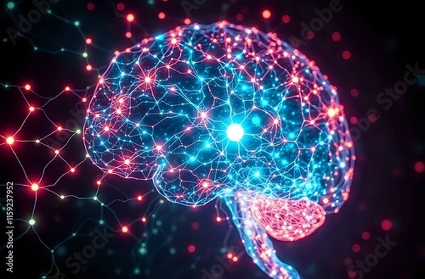 Fototapeta Bioluminescent Brain: Neural Network Glow