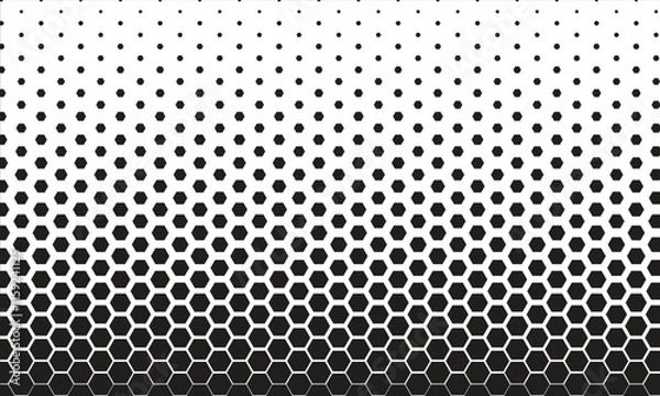 Fototapeta Black and White Pattern: Hexagon Gradient Background. It's composed of a gradient of black hexagonal shapes fading into white, creating a visual depth and texture. 