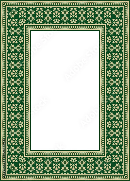 Fototapeta Vector gold with green square Turkish national ornament. Ottoman border, frame. Ethnic floral rectangle, Seljuk Turks pattern. Decoration of the Sultan's palaces