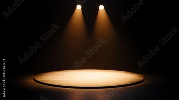 Fototapeta Illuminated Stage with Dramatic Lighting and Dark Background, Perfect for Presentations, Performances, and Artistic Showcases in a Theatrical Setting