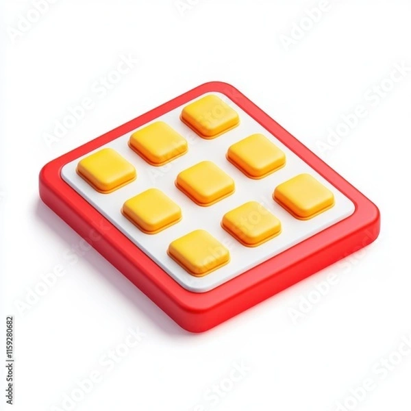 Fototapeta Colorful toy with yellow buttons arranged in a grid on a red base, perfect for interactive play.