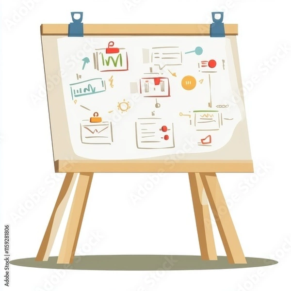 Fototapeta A colorful presentation board featuring various charts and graphs, showcasing business data and ideas.