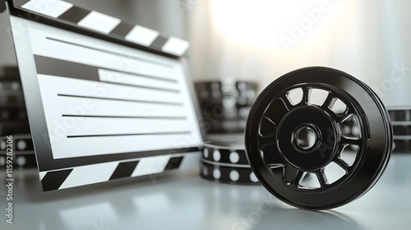 Obraz Film reel and clapperboard symbolize movie production