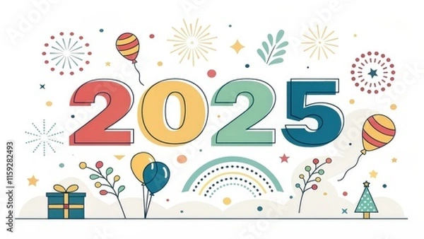 Obraz Modern and stylish vector design celebrating Happy New Year 2025. Perfect for trendy templates, invitations, greeting cards, and festive graphic projects.