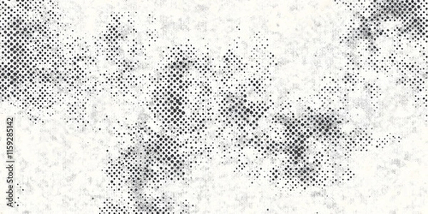 Obraz Seamless vintage distressed small halftone dot background pattern. Grunge black and white printer ink raster dots transparent texture overlay. Retro comic book print making creative concept backdrop.