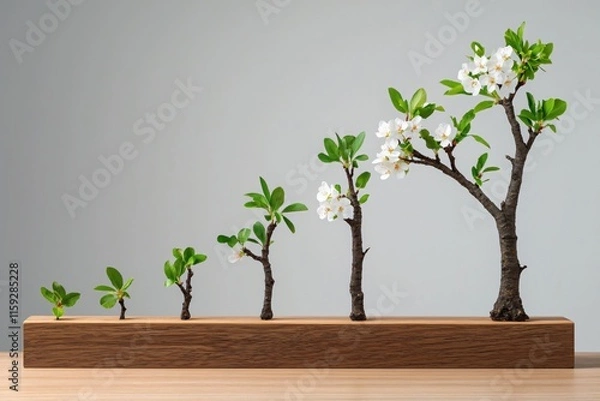 Fototapeta Creative Display of Growing Trees Representing Life Stages and Nature Progression