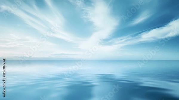 Fototapeta Serenity at Sea: A serene seascape with breathtaking clouds mirroring the vastness of the ocean, inviting peace and tranquility.  