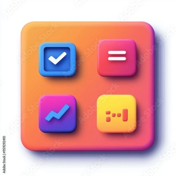Fototapeta Colorful digital icons representing productivity tools on a vibrant gradient background.