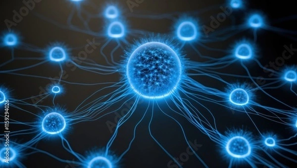 Fototapeta Abstract digital illustration showcasing cellular connectivity and molecular structure, highlighting scientific exploration and technological innovation