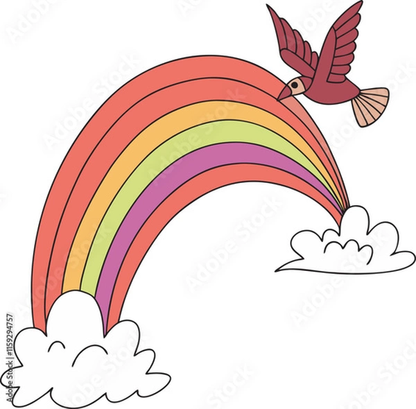 Obraz Colorful rainbow with clouds, vector illustration.
